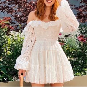 Choosy Endless Summer White Eyelet Off Shoulder Mini Dress